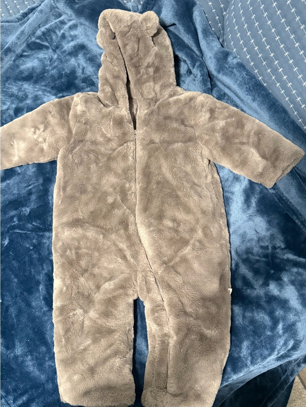 Cozy Brown Plush Hooded Baby Puffer One-Piece